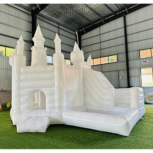 Château gonflable à double piste pour enfants, robuste, blanc, avec toboggan aquatique gonflable commercial extérieur et piscine à balles - Product Image 2
