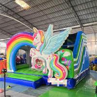 Château gonflable licorne de dessin animé avec toboggan, combo de jeux de saut pour fêtes et événements