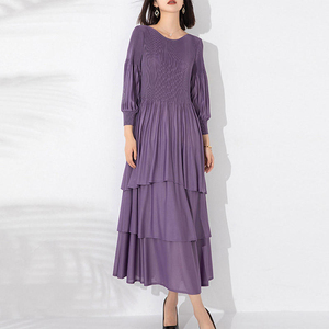 Vestido Maxi Casual de Lujo para Mujer, Estilo Boutique, con Falda Escalonada y Mangas Farol, Plisado Miyake, para Otoño - Product Image 4