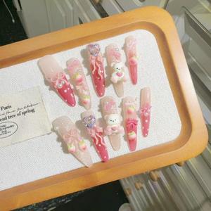 เล็บแบบกดมีกาวแบบแฮนด์เมดสำหรับใส่ในสวนมูสรูปกระต่ายฟรอสติ้งฝรั่งเศสพร้อมกาว - Product Image 4