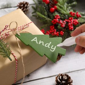 12 Pezzi Etichette in Legno Non Finite Personalizzabili a Forma di Albero di Natale, Targhette Pendenti a Forma di Albero <span class=keywords><strong>per</strong></span> Decorazioni Natalizie - Product Image 4