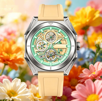 Fabrik-Großhandel Luxus Freizeit-Sportuhr Vollautomatische Mechanische Herrenuhr mit Gehäuse aus Legierung und Acrylband Multifunktions-Chronograph