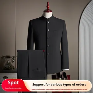 Traje Zhongshan <span class=keywords><strong>para</strong></span> <span class=keywords><strong>Hombre</strong></span>, Corte Slim Fit, con Cremallera y Detalles de Cuentas, Estilo Tang <span class=keywords><strong>para</strong></span> Banquete de Boda Chino - Product Image 2