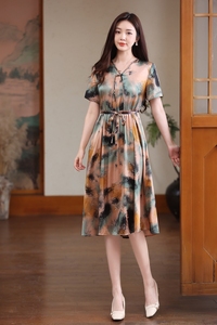 Vestido de noche y Formal de seda de morera de lujo para mujer Vestido informal elegante con estampado digital para bodas y galas Cintura natural - Product Image 5