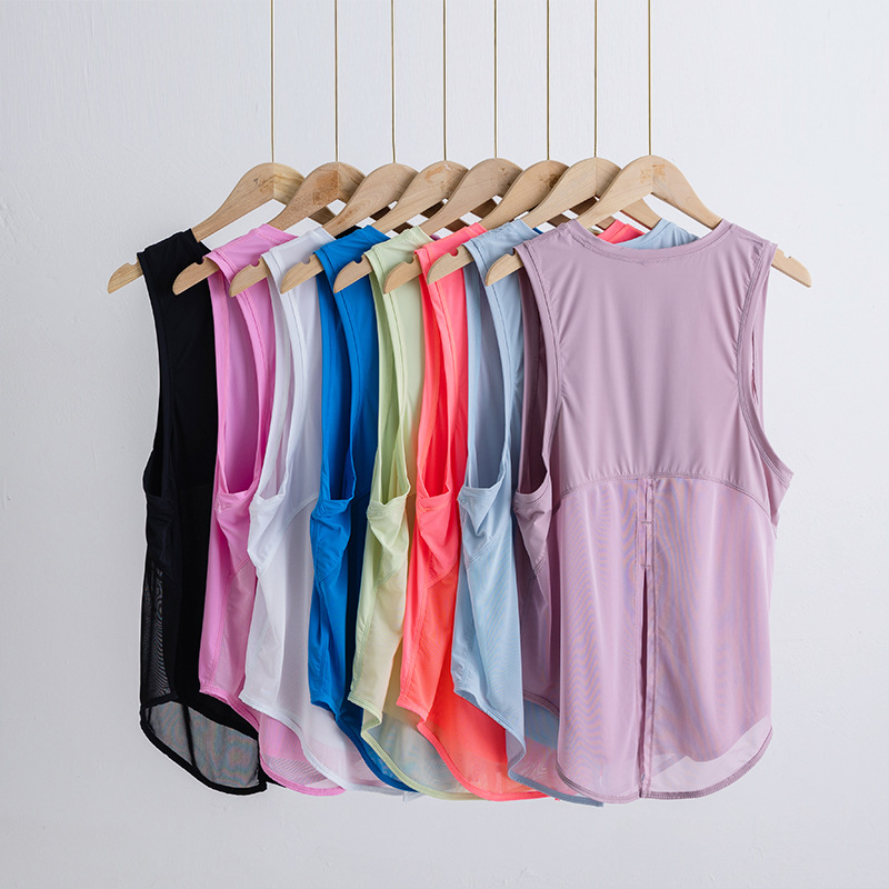 Lightweight Mesh Yoga Tank Top for Women Quick-Dry Cropped Workout Shirt Fitness Plus Size Seamless for Spring Summer Winter