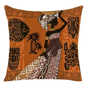 Fodera per cuscino con stampa digitale in lino personalizzato federa colorata federa per cuscino con stampa donna cartone animato africano