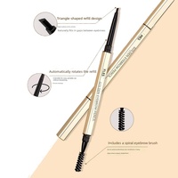 Crayon à sourcils double embout fin certifié Halal BPOM, tube doré, imperméable, maquillage naturel 3D pour sourcils, marque privée, vente en gros