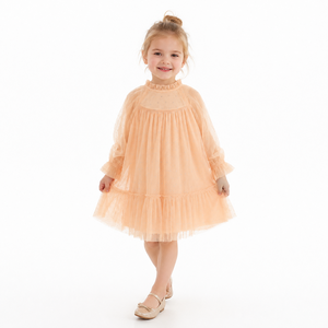 Abito da Principessa per Bambine, in Chiffon Traspirante con Paillettes e Stampa a Pois, Maniche Lunghe, Lunghezza al Ginocchio, per Feste Primaverili, Vendita all'Ingrosso - Product Image 5