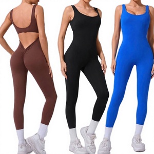 Customize Women's Knee-Length Yoga <b>Workout</b> <b>Jumpsuit</b> Bodysuit Sportswear Running Compression Seamless Quick Dry - Product Image 3