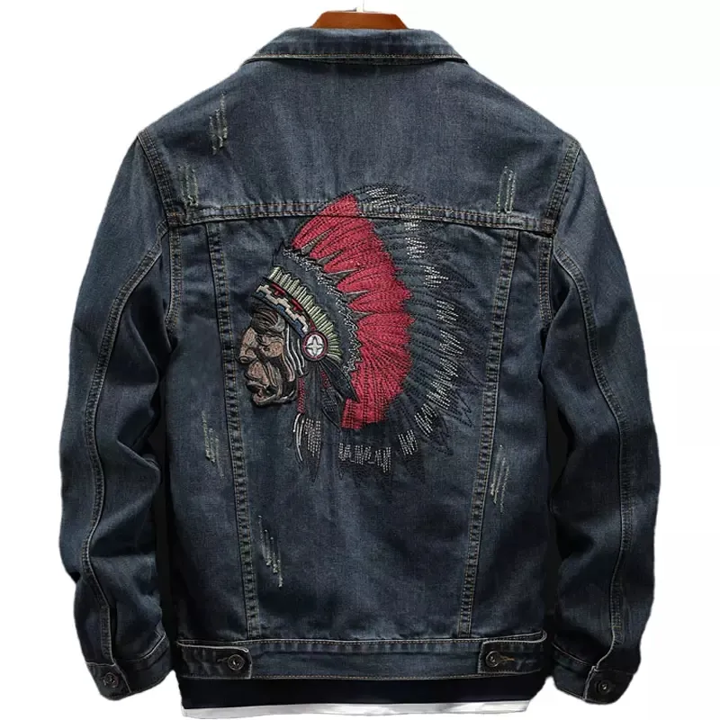 Custom Denim Jacket Men Industry Embroidery Large Size Collar Down Jacket Coat Outwear Clothes Men Jean Jackets