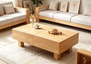 Modern Solid Wood Coffee <b>Table</b> with Storage <b>Drawers</b> Minimalist Living Room Tea <b>Table</b> Low <b>Side</b> <b>Table</b> - Product Image 3