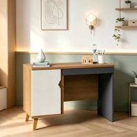 Bureau d'ordinateur de 110 cm de large avec finition imitation bois contrastée et gestion des câbles intégrée, idéal pour usage résidentiel, commercial et professionnel