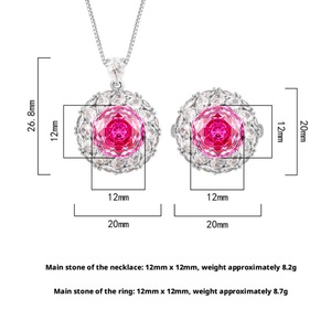 Conjunto de Collar, Pendientes y Anillo de Cobre Ecológico con Zirconia Rosa de 12 mm, Diseño Floral Elegante y Moderno para Bodas y Fiestas - Product Image 2