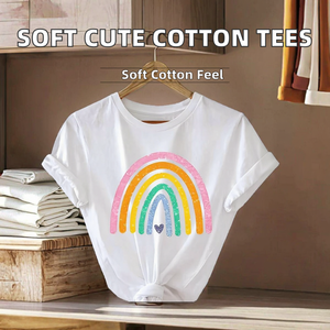 T-shirts en coton à manches courtes pour femmes et enfants, élégants, mignons, confortables, doux, imprimés en 3D, respirants, avec des personnages de dessins animés, à porter tous les jours, décontractés - Product Image 2