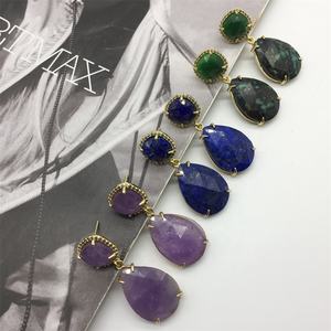 Оптовая цена модные 2025 18k позолоченные латунные крепления с драгоценным камнем женские ювелирные изделия серьги - Product Image 2