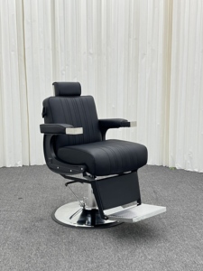 Fauteuil de barbier inclinable contemporain durable en cuir synthétique avec pompe hydraulique professionnelle pour salon de coiffure et barbier - Product Image 2