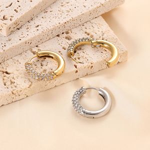 C-shaped <b>Huggie</b> Earrings Gold Stainless Steel Geometric Moon Design Women's Fashion Jewelry - Product Image 5