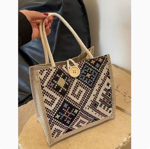 에스닉 스타일 여성 여름 핸드 헬드 린넨 도시락 가방 새로운 패션 캔버스 아웃 가방 1688 구매 대리인 - Product Image 3