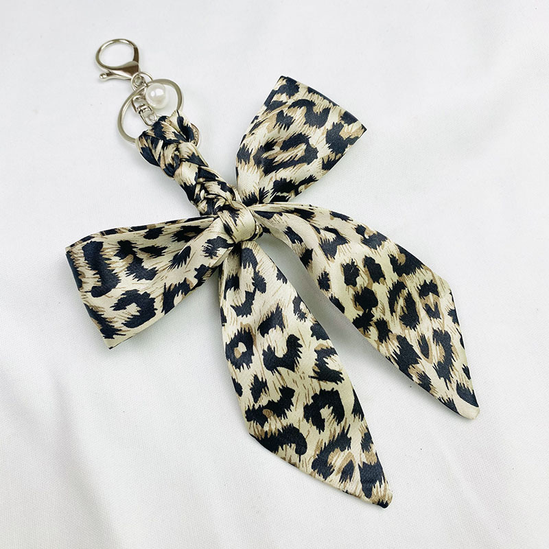 Autumn Winter Leopard Print Ribbon Bow Keychain | KM Crafts | Handbag Purse Charm Accessory