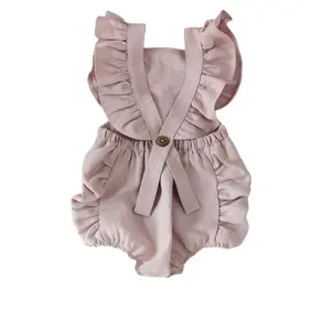 Baby Kids Klassieke Linnen Baby Fladderende Rompertjes Rugloze Franje Baby Meisjes Bubble Sunsuits