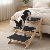 Escalier pour chien en bois 2-en-1, 3 marches pliables antidérapantes, rampe pour animaux de compagnie en bois