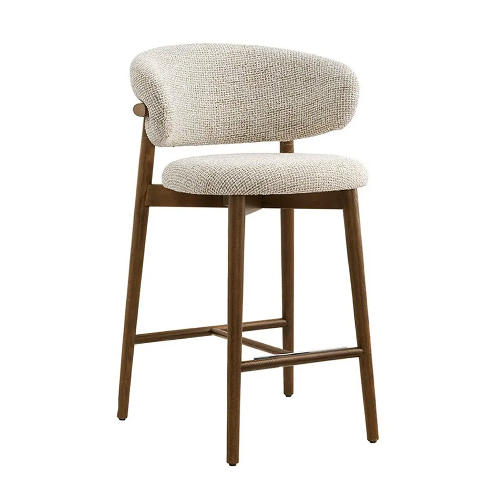 2023 барная мебель в нордическом стиле, современный высокий барный стул из массива дерева, белый барный стул из льняной ткани с изогнутой спинкой из ясеня для отеля
