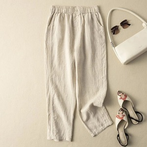 Harem Pants Cotton Linen High Waist Loose Fit Casual Women's <b>Trousers</b> Breathable Comfortable <b>Cropped</b> Style - Product Image 2