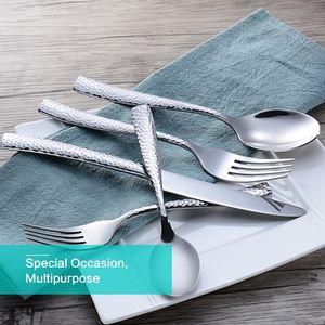 Cuchillos de plata al por mayor, tenedores y cucharas, juego de cubiertos de acero inoxidable, juego de cubiertos de boda martillados - Product Image 4