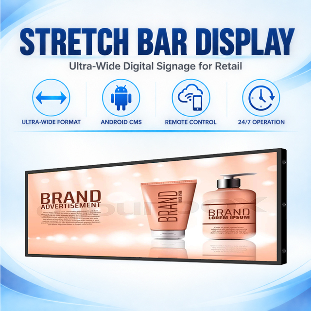 KINGONE 23 28 37 Inch Stretched Bar Type LCD Advertising Display Supermarket Shelf Digital Signage and Displays