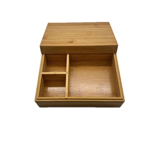 Boîte de rangement en bambou avec couvercle, cloison amovible, boîte en bois combinée, boîte à bijoux - Product Image 1