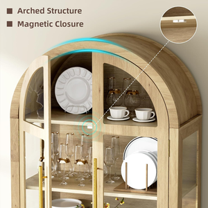 Vitrina Moderna de <span class=keywords><strong>Madera</strong></span> Arqueada de 71 Pulgadas con Puertas de Vidrio, 2 Estantes y 2 Cajones para Sala de Estar y Uso en Hoteles - Product Image 5