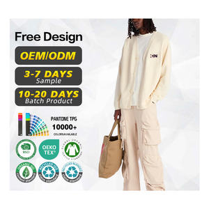 GRS Certification Sweater Manufacturer Custom logo Embroidery 100% Cotton Knit <b>Varsity</b> <b>Cardigan</b> Sweater with Ribbed Cuff & Hem - Product Image 1