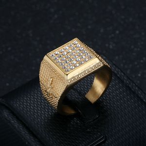 yunnique Hip Hop <b>Ring</b> <b>Titanium</b> Steel Gold Plated Micro Pave Diamonds Men's Jewelry Gift Geometric Cross Design - Product Image 2