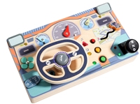 Simulateur de conduite en bois avec volant, levier de vitesses et tableau de bord multifonctionnel avec effets lumineux et sonores