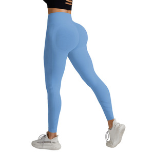 Alta calidad sólido mantequilla suave tejido levantamiento de glúteos Scrunch sin costuras gimnasio Yoga Leggings cintura alta pantalones de Yoga - Product Image 5
