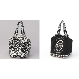 Bolso de Mano Cuadrado de Poliéster Tejido con Diseño Único, Duradero, Plegable e Impermeable, con Patrón de Rosas Blancas y Negras, con Correa de Cadena para Uso Diario - Product Image 5