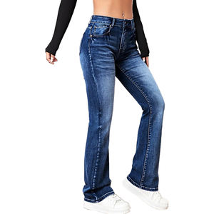 Nuovo caldo classico Slim Fit Jeans da <span class=keywords><strong>donna</strong></span> Casual tinta tinta a vita alta Jeans alla moda da <span class=keywords><strong>donna</strong></span> <span class=keywords><strong>pantaloni</strong></span> di Jeans dritti da <span class=keywords><strong>donna</strong></span> - Product Image 2