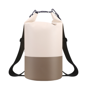 Bolsa Impermeable Tipo Cubo de 20L, Tela Oxford, para Senderismo, Camping, Actividades al Aire Libre, Diseño Bicolor Beige y Marrón, Uso en Todas las Estaciones - Product Image 1