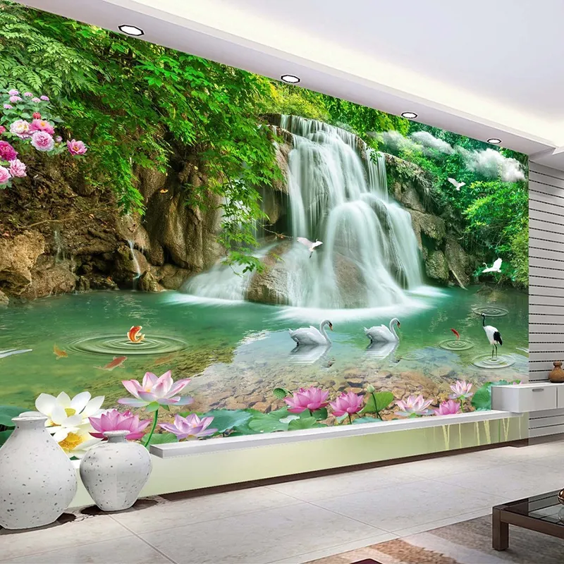 Custom 3D Photo Wallpaper Waterfall Landscape Mural Wall Painting Papel De Parede Living Room Desktop Wallpaper Walls 3D Modern