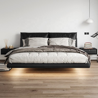 Lit flottant en cuir véritable, style italien minimaliste moderne, lit double de luxe, rembourrage en duvet, chambre principale haut de gamme