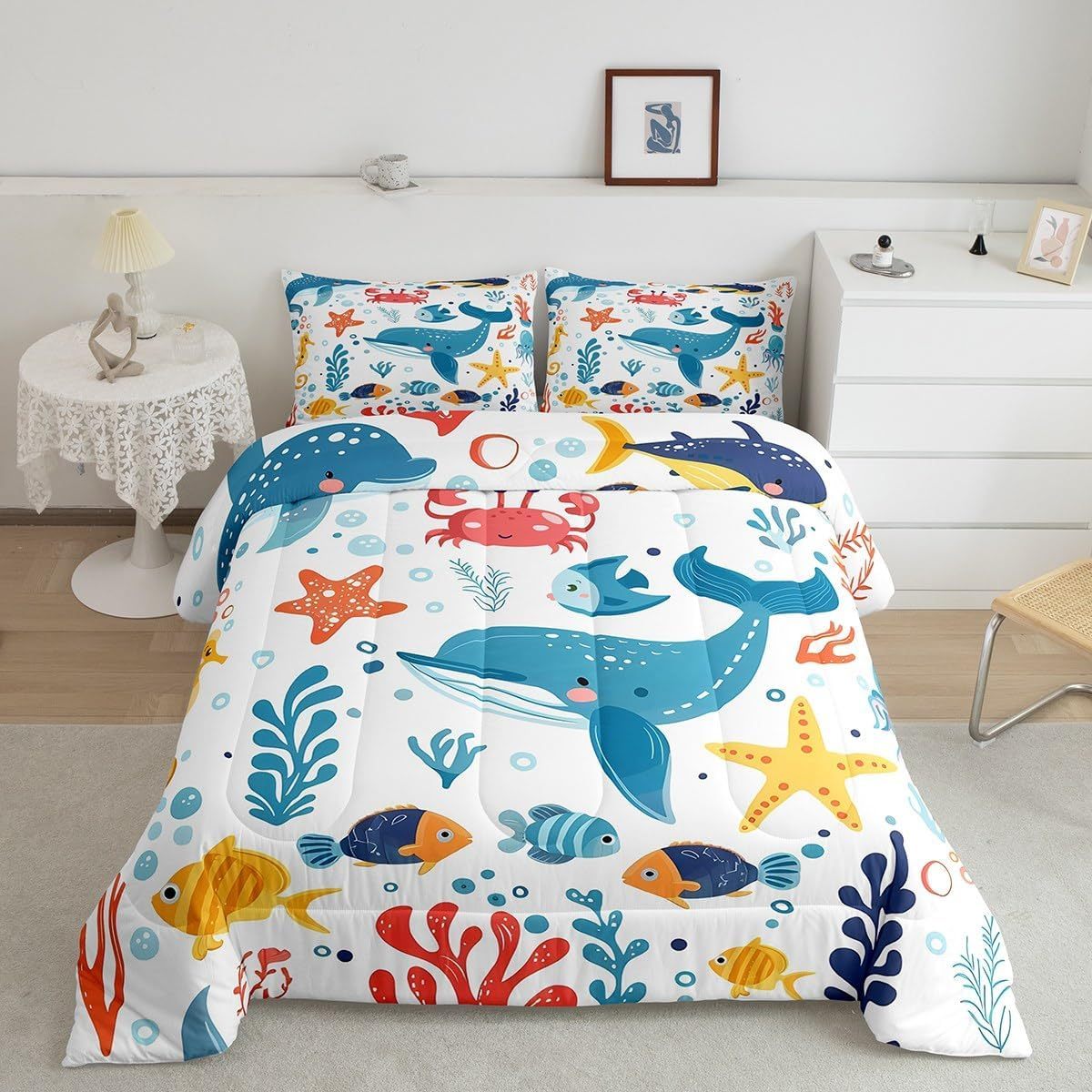 Nette Axolotl Bettwäsche-Set 135x200 Cm – 100% Baumwolle, Kawaii Cartoon Design Mit Kissenbezug