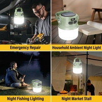 Lampe de camping solaire LED portable rechargeable par USB-C avec affichage numérique de la batterie, indice de protection IP54 et intensité réglable pour le camping et l'utilisation en tente
