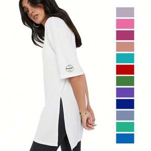 Camiseta de Mujer Personalizada, Casual, Lisa, Transpirable, de Algodón, con Dobladillo Dividido, Cuello Redondo Regular, con Logotipo, al por Mayor - Product Image 2