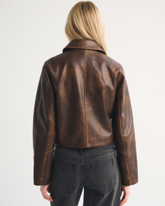 Chaqueta Casual de Cuero PU Marrón de un Solo Pecho para Mujer, Marca LEDUO, para Primavera - Product Image 2
