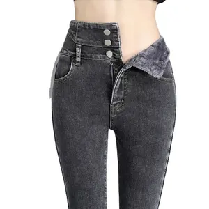 Style de mode taille haute hiver chauds jeans pantalon polaire jeans pour femmes