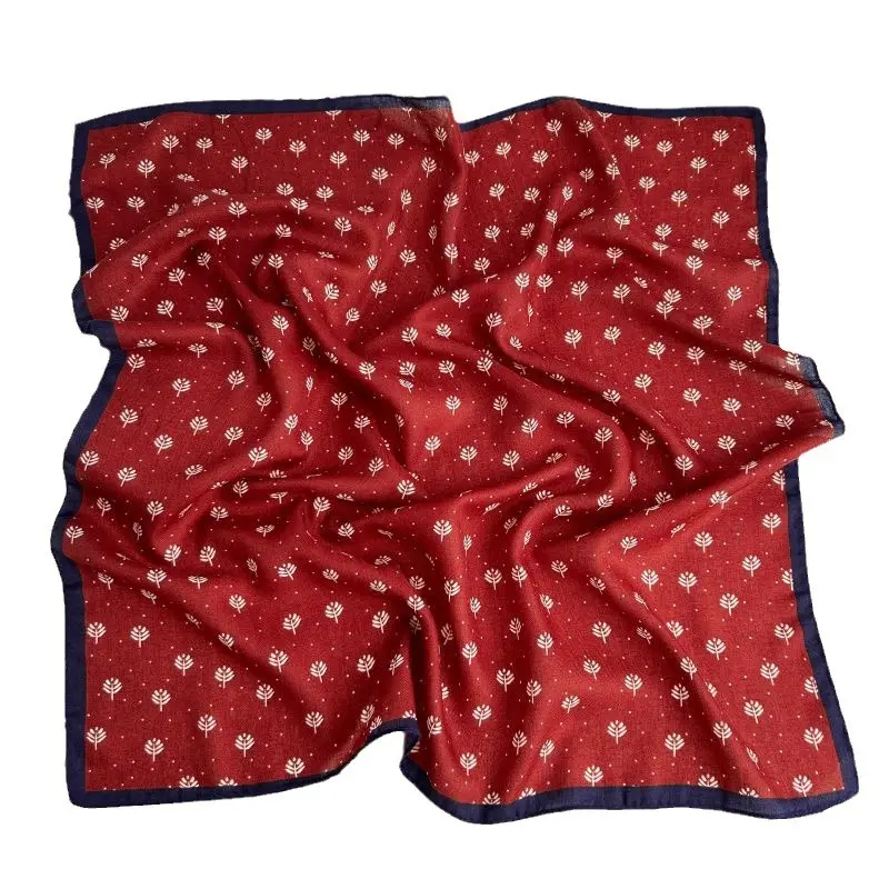 Professional Long Silk Scarf for Women Korean Literary Fashion Style with Cotton and Linen Small Square with Bow Pattern
