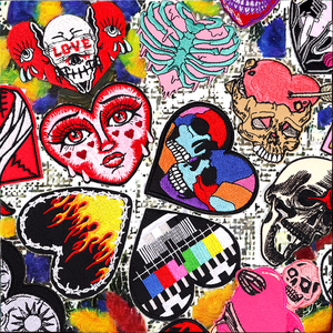 Parches Bordados en Forma de Corazón, Diseño de Calavera y Llama, Apliques de Tela Termoadhesivos para Decoración - Product Image 3
