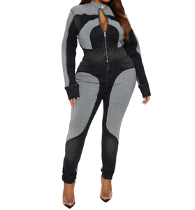 Ensemble en jean pour femme Viviblook Z1230ST08, jean délavé sexy, veste courte à fermeture éclair à manches longues, pantalon décontracté, ensemble deux pièces grande taille - Product Image 2