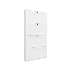 Meuble à chaussures mural blanc et fin avec rangement multi-niveaux pour entrée et couloir, organisateur de chaussures moderne et peu encombrant - Product Image 6