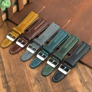 Bracelet de montre en cuir véritable Crazy Horse 20mm 22mm bracelets en cuir de veau bracelets de montre <span class=keywords><strong>vintage</strong></span> marron café vert bleu Bracelet pour <span class=keywords><strong>Panerai</strong></span> - Product Image 1